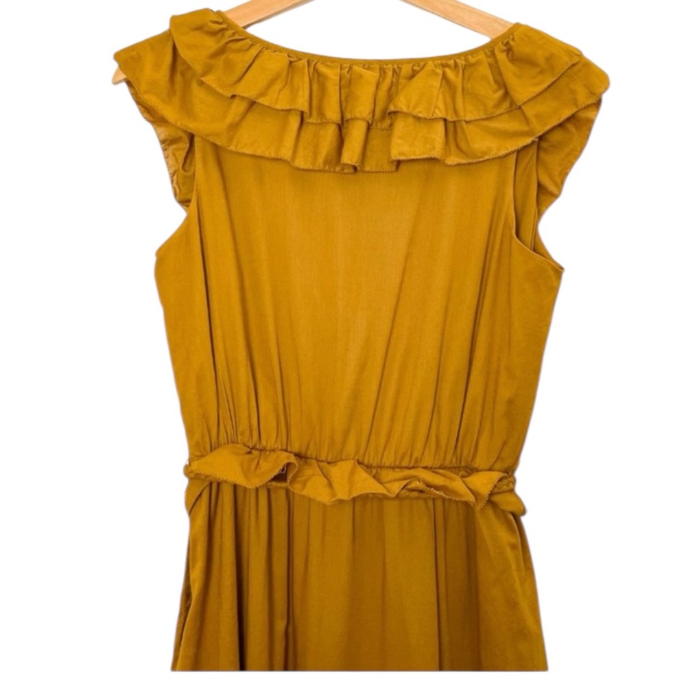 J. Crew Nina Boho Ruffled Romantic Prairie Maxi Dress Gold Bronze V Neck Sz 2 - Picture 10 of 11